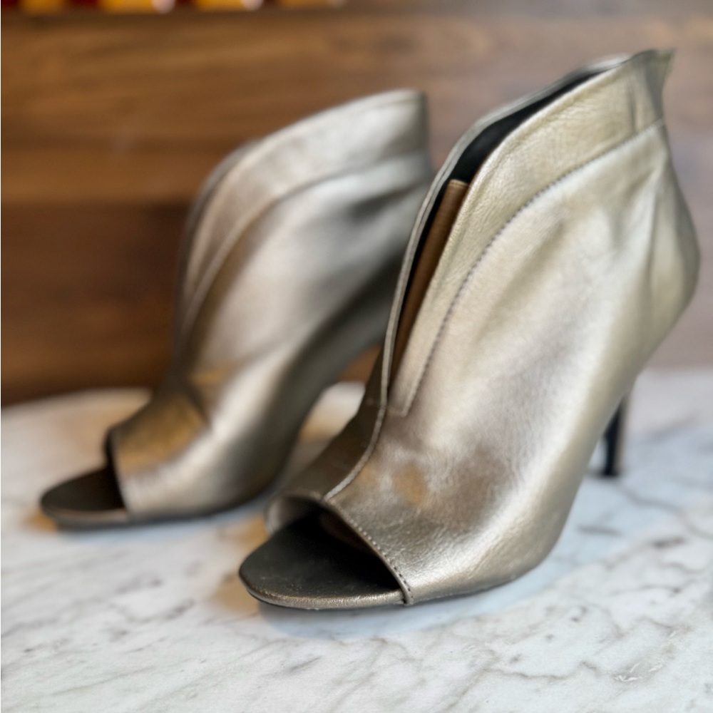 Madeline Breathe Easy Metallic Light Pewter Peep-Toe Heel Booties - Picture 3 of 14